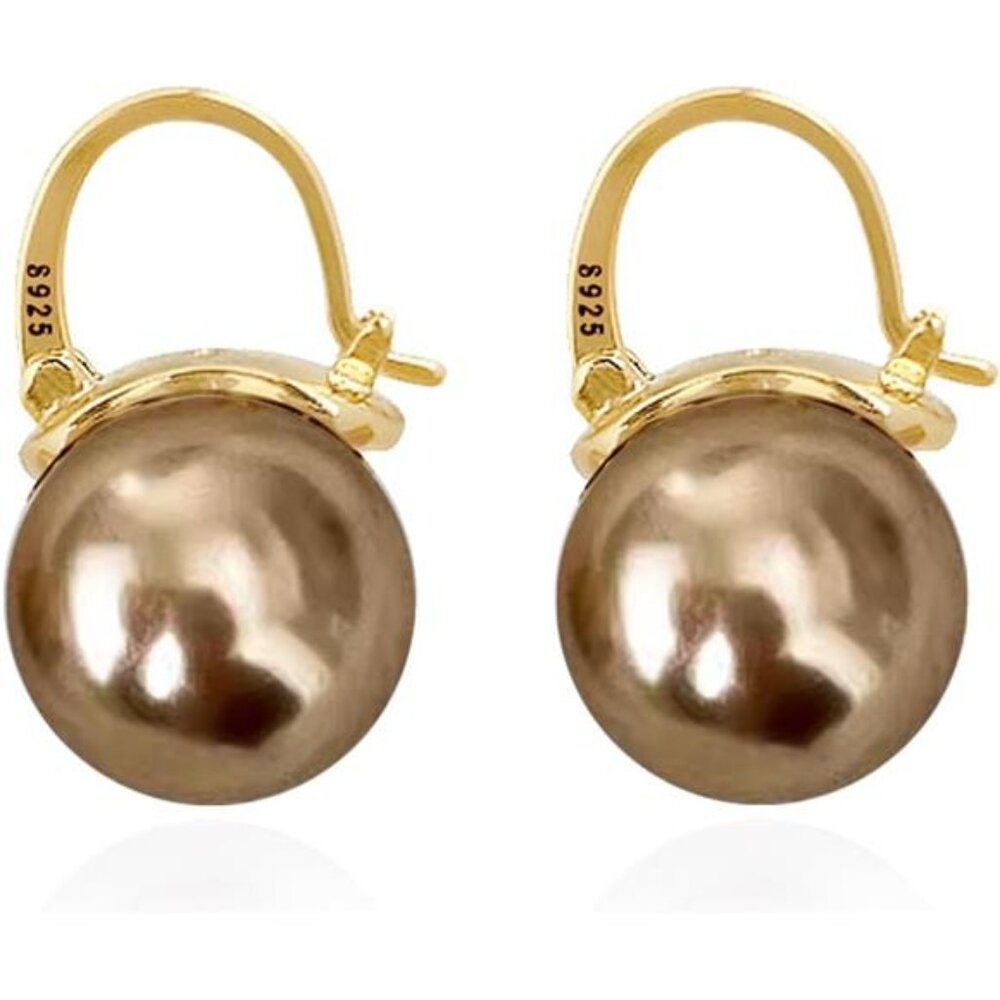 Champagne Gold Pearl Drop Earrings | Platinum Plated Leverback | Elegant Jewelry